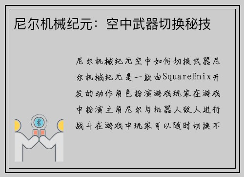 尼尔机械纪元：空中武器切换秘技